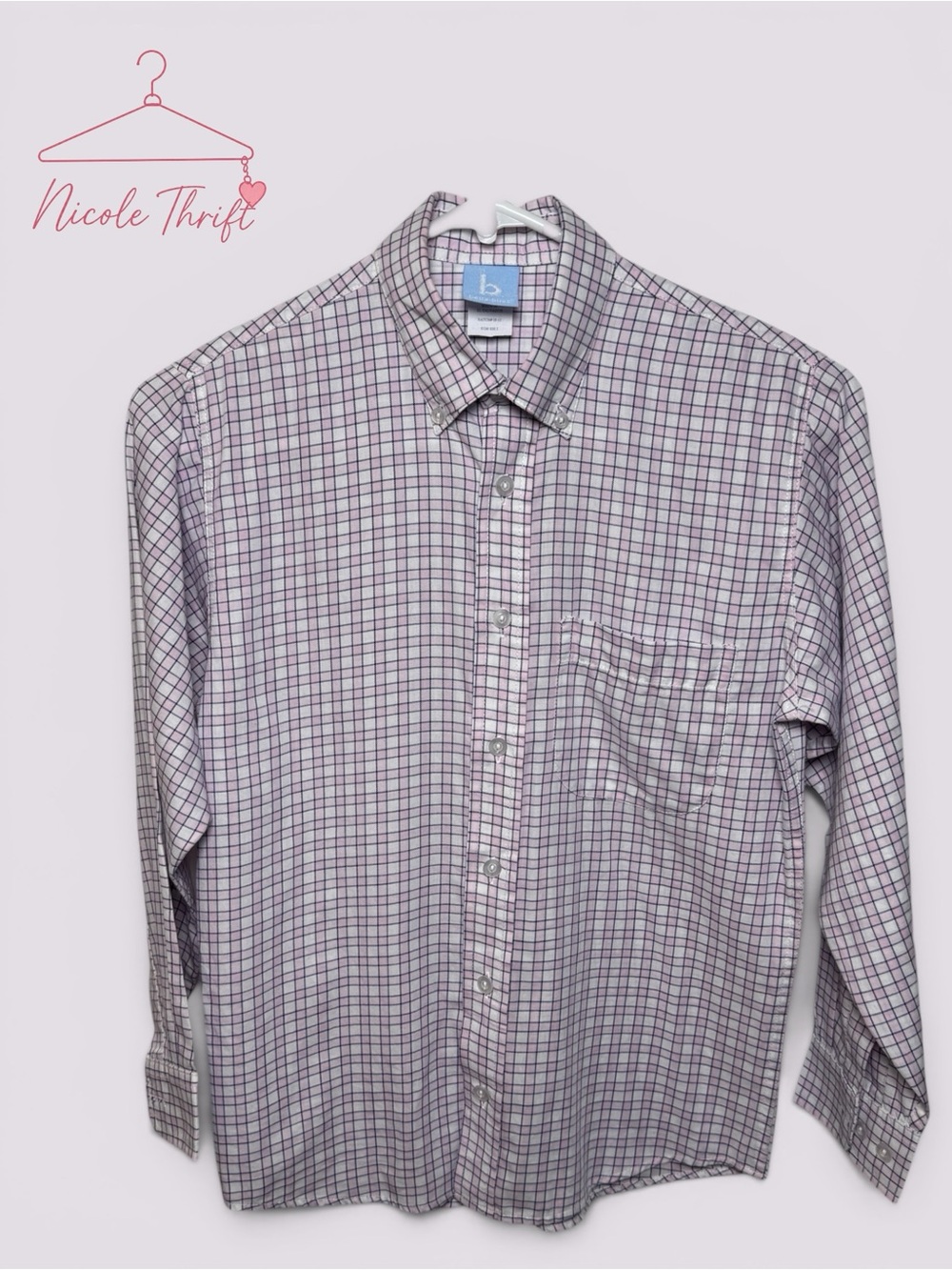 Bella Bliss Boys Pink Navy Plaid Button Down Shirt Size 8